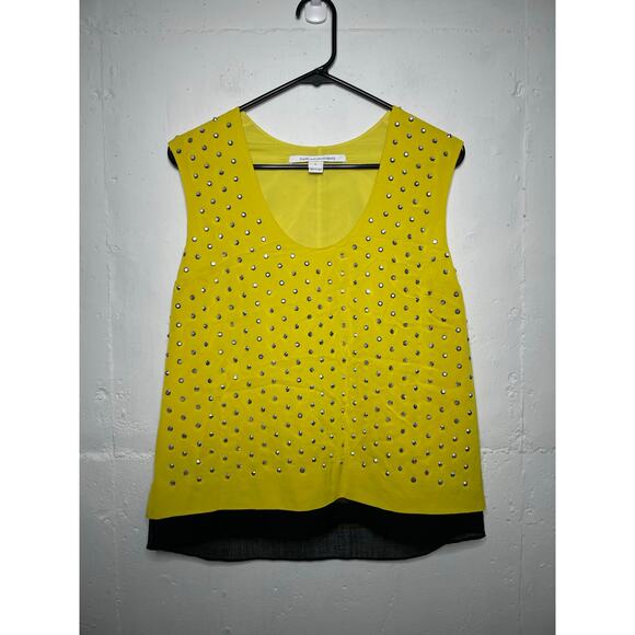 Diane Von Furstenberg 100% Silk Yellow Studded Blouse Sleeveless Size 6 - Picture 1 of 10